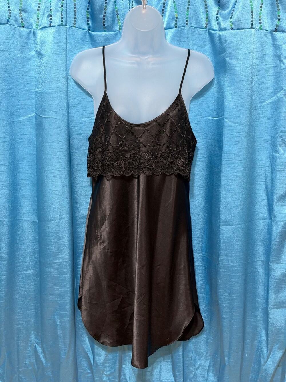 Vintage Intimate Moods Black Lace Chemise Nightgown Slip Dress Womens M 1990s